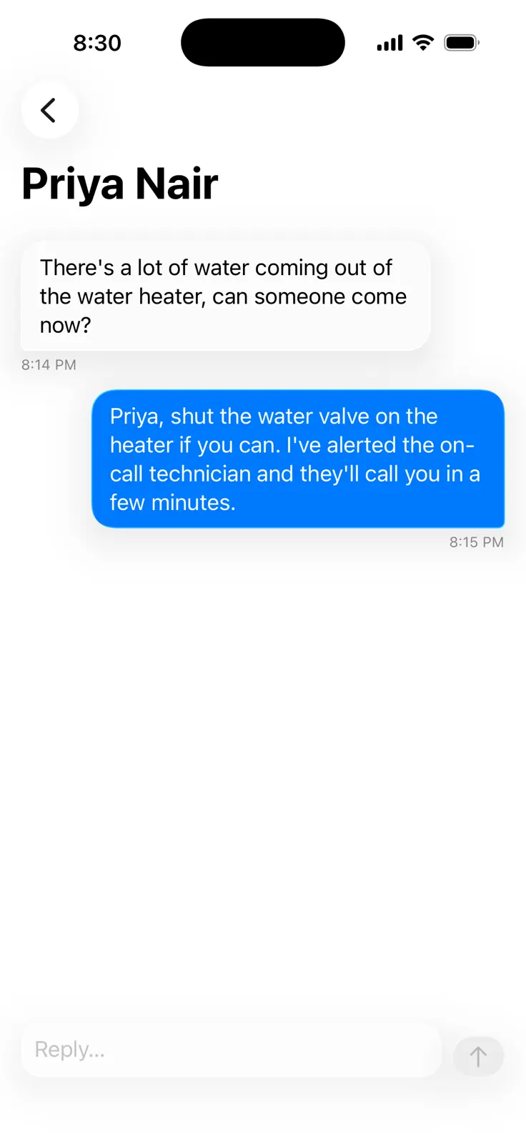 Cleo's reply to Priya in the Cleo app