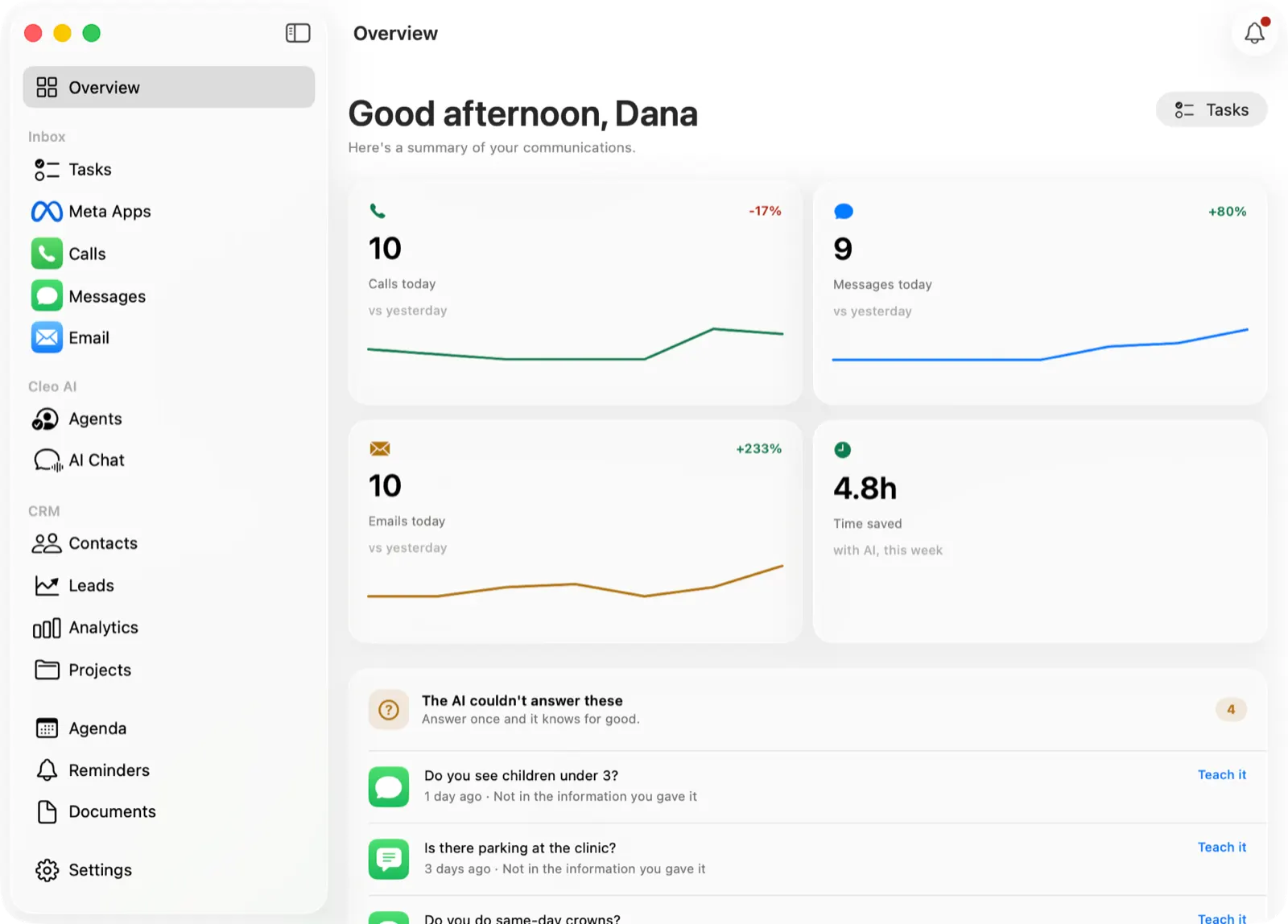 The Cleo app for Mac: the day's summary